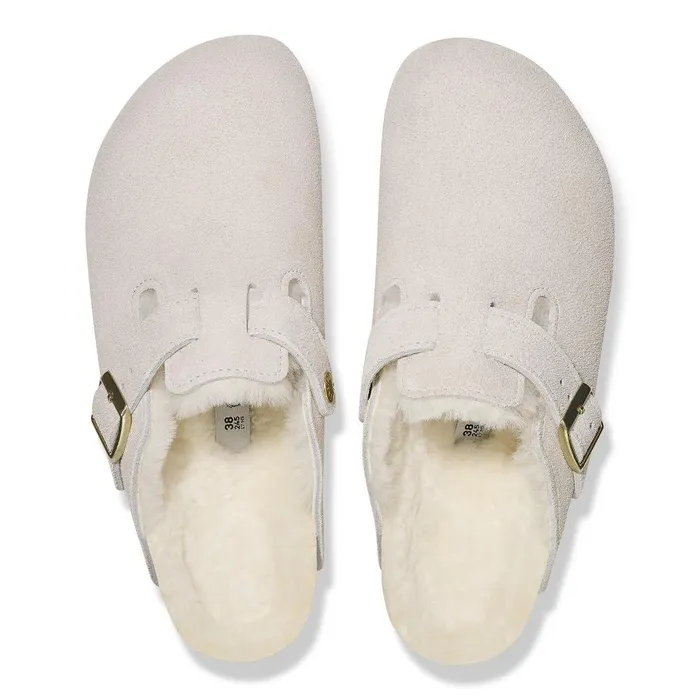 Women Birkenstock Clogs Boston Shearling Antique White
