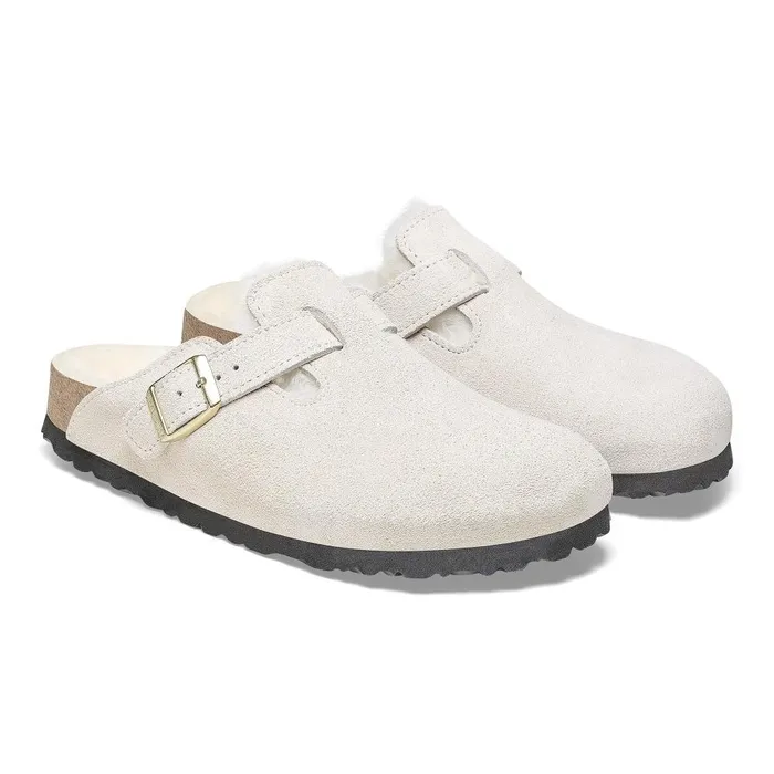 Women Birkenstock Clogs Boston Shearling Antique White