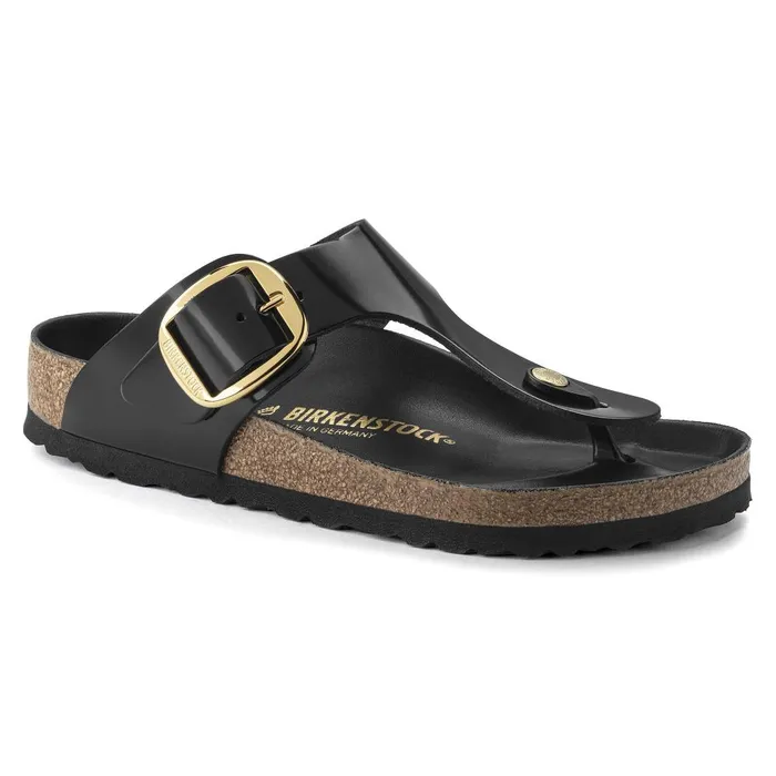 Women Birkenstock Thong Gizeh Big Buckle High Shine Black