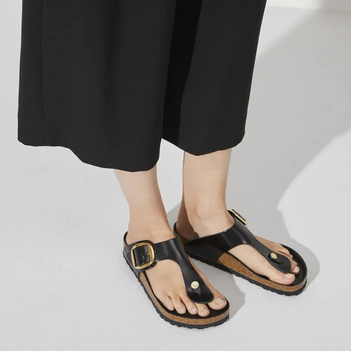 Women Birkenstock Thong Gizeh Big Buckle High Shine Black