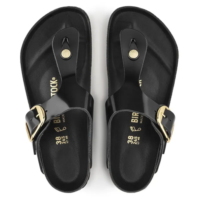 Women Birkenstock Thong Gizeh Big Buckle High Shine Black