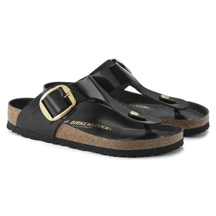 Women Birkenstock Thong Gizeh Big Buckle High Shine Black