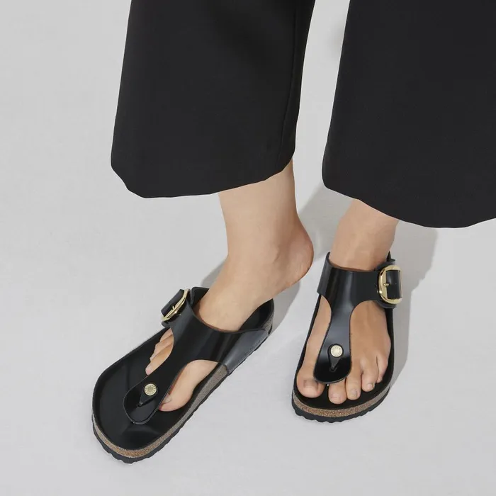 Women Birkenstock Thong Gizeh Big Buckle High Shine Black