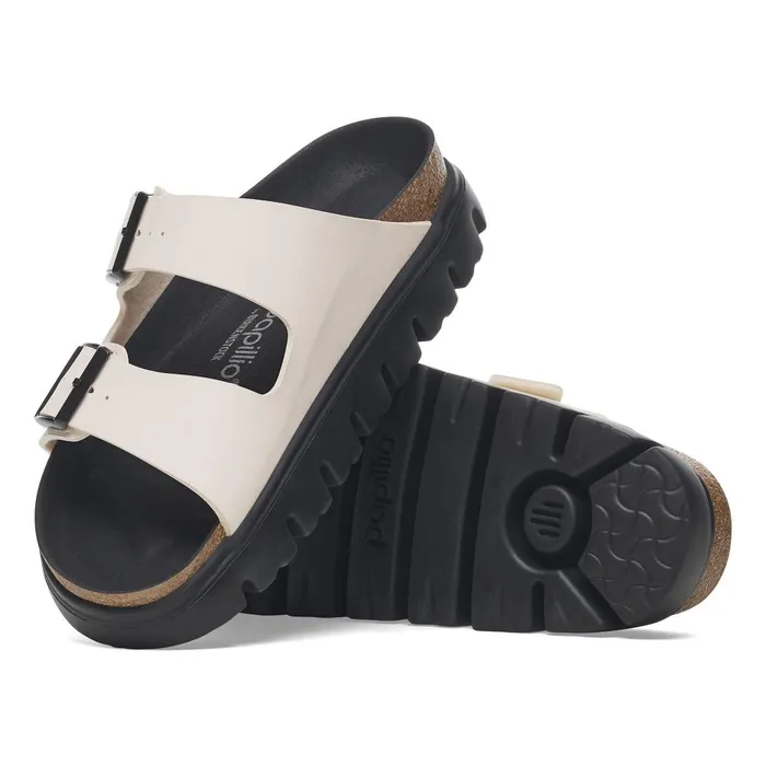 Women Birkenstock TwoStrap Arizona Chunky Eggshell Black