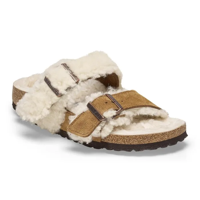Women Birkenstock TwoStrap Arizona Teddy Split Mink