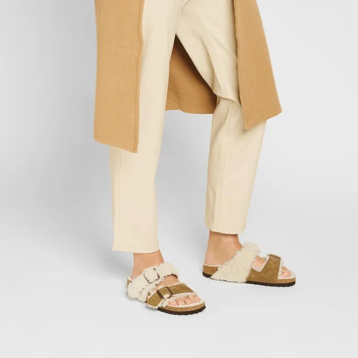 Women Birkenstock TwoStrap Arizona Teddy Split Mink