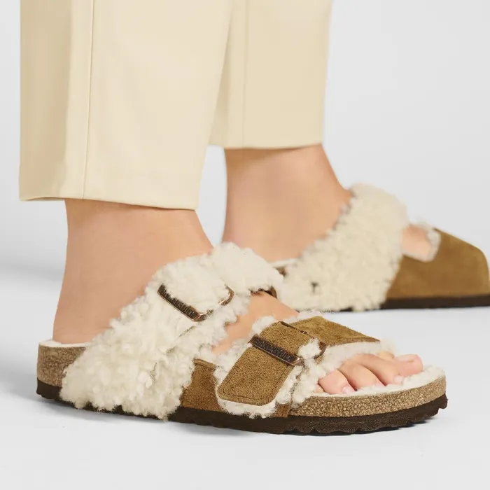 Women Birkenstock TwoStrap Arizona Teddy Split Mink