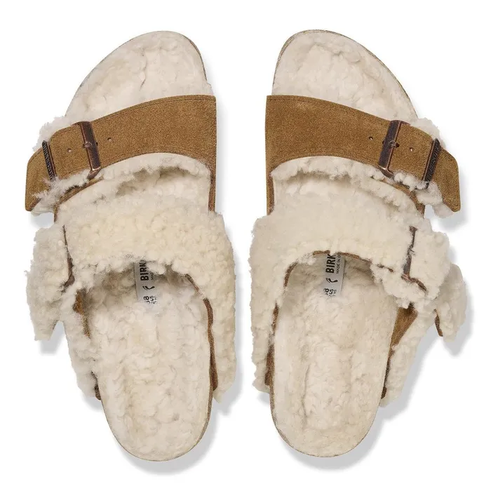 Women Birkenstock TwoStrap Arizona Teddy Split Mink