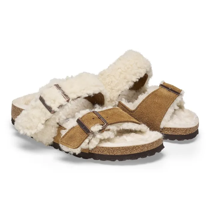 Women Birkenstock TwoStrap Arizona Teddy Split Mink