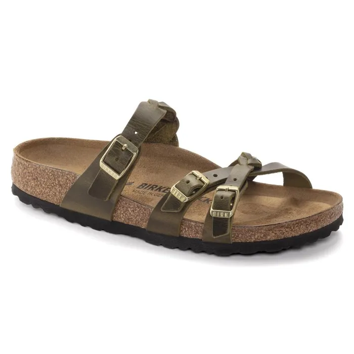 Women Birkenstock TwoStrap Franca Braided Olive Green