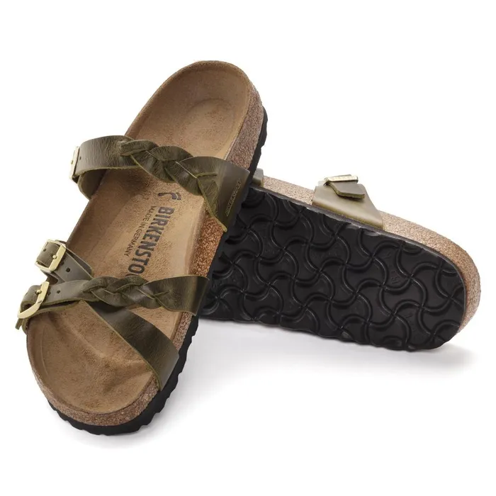 Women Birkenstock TwoStrap Franca Braided Olive Green