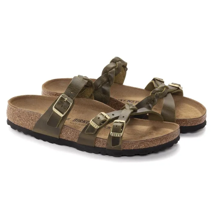 Women Birkenstock TwoStrap Franca Braided Olive Green
