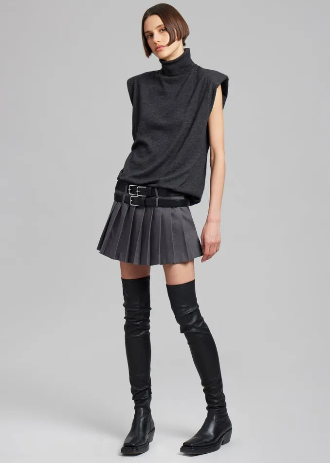 Women Blake Mini Pleated Skirt 8211 Dark Grey Melange The Frankie Shop Bottoms