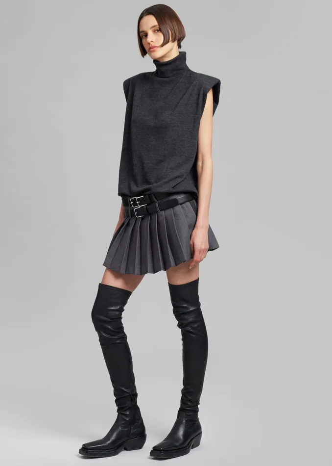 Women Blake Mini Pleated Skirt 8211 Dark Grey Melange The Frankie Shop Bottoms