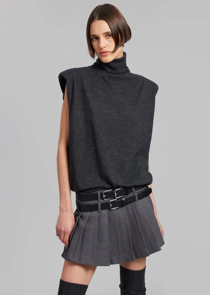Women Blake Mini Pleated Skirt 8211 Dark Grey Melange The Frankie Shop Bottoms