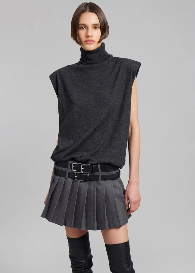 Women Blake Mini Pleated Skirt 8211 Dark Grey Melange The Frankie Shop Bottoms
