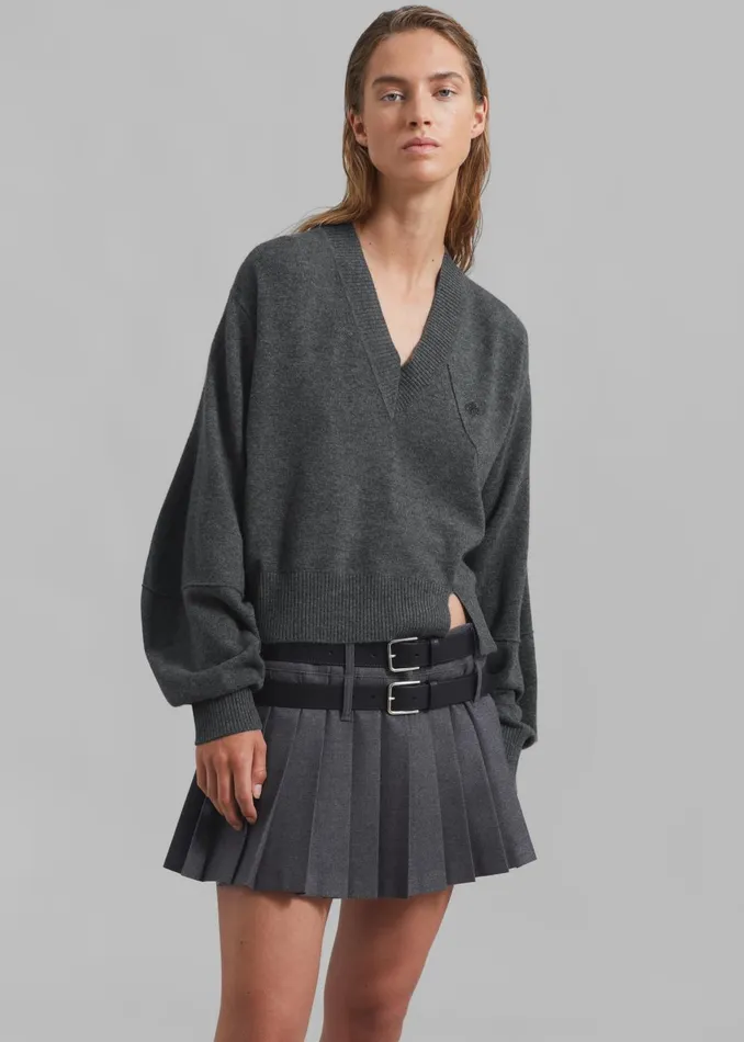 Women Blake Mini Pleated Skirt 8211 Dark Grey Melange The Frankie Shop Bottoms