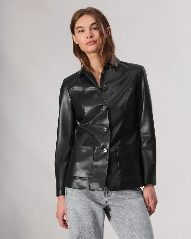 Women Blazers and Vests Rag and Bone Drew Faux Leather Blazer Black