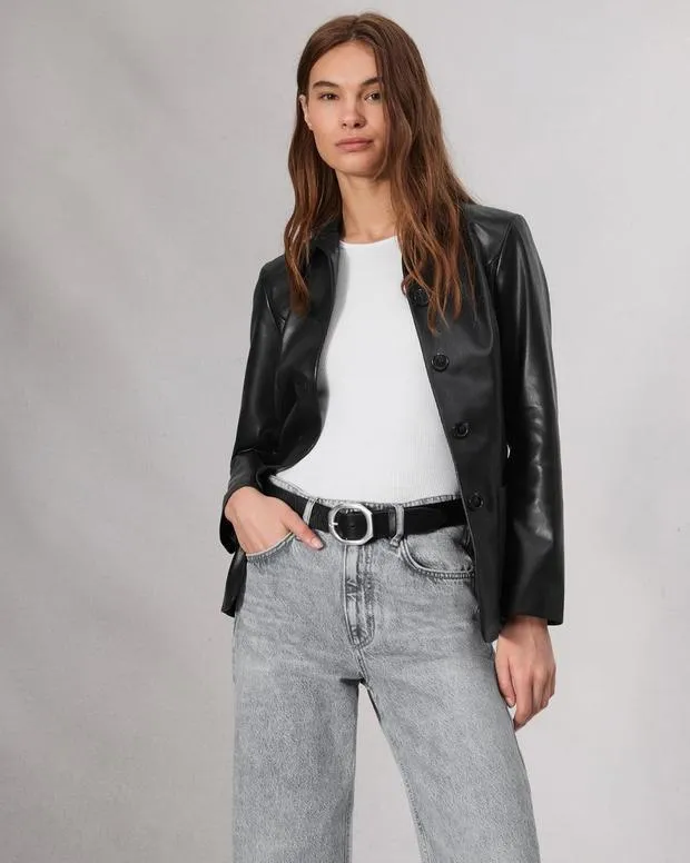 Women Blazers and Vests Rag and Bone Drew Faux Leather Blazer Black