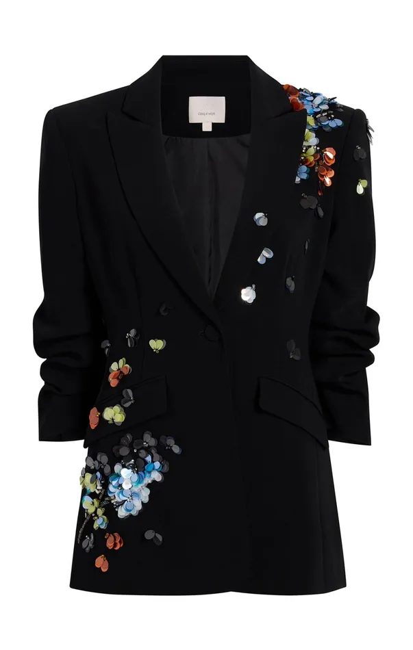 Women Blazers Cinq Sept Sequin Flower Scrunched Cheyenne Blazer Blackmulti