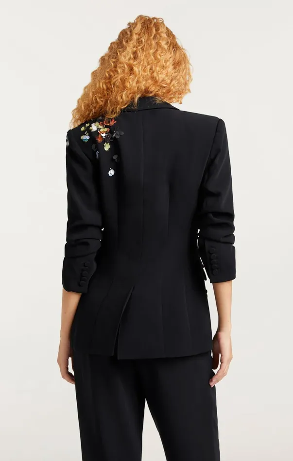 Women Blazers Cinq Sept Sequin Flower Scrunched Cheyenne Blazer Blackmulti