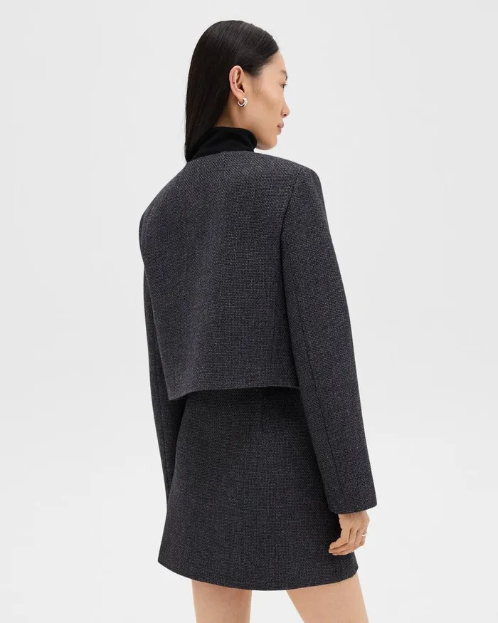 Women Blazers Jackets Theory Cardigan Jacket In Tweed Charcoal Melange