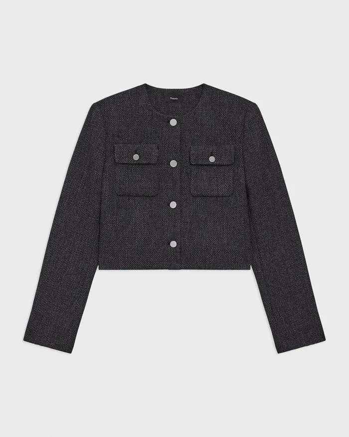 Women Blazers Jackets Theory Cardigan Jacket In Tweed Charcoal Melange