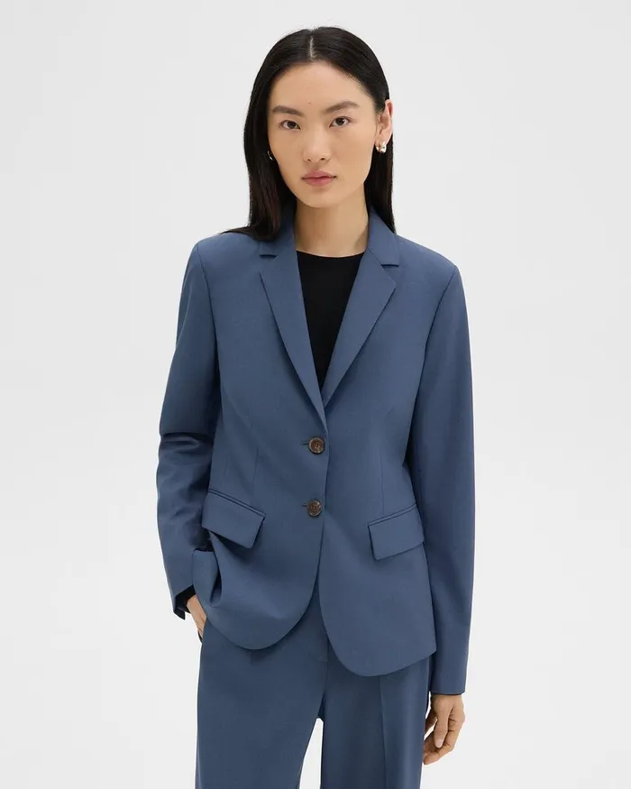 Women Blazers Jackets Theory Carissa Blazer In Good Wool Ash Blue