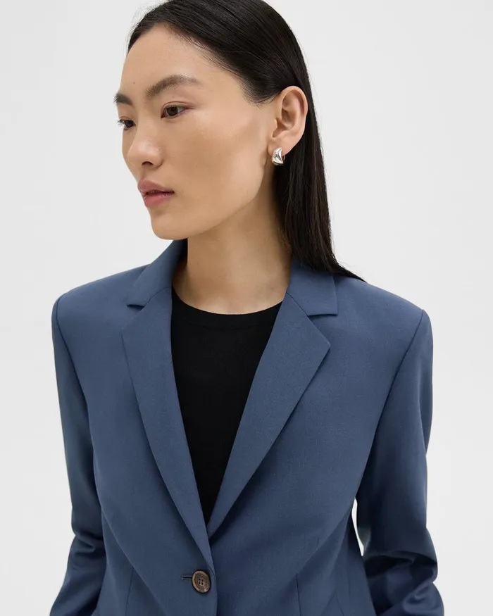 Women Blazers Jackets Theory Carissa Blazer In Good Wool Ash Blue