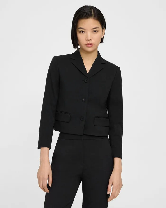 Women Blazers Jackets Theory Cropped Jacket In Textured Gabardine Black