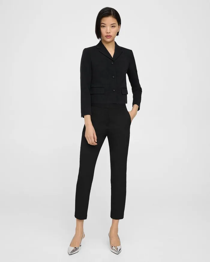 Women Blazers Jackets Theory Cropped Jacket In Textured Gabardine Black