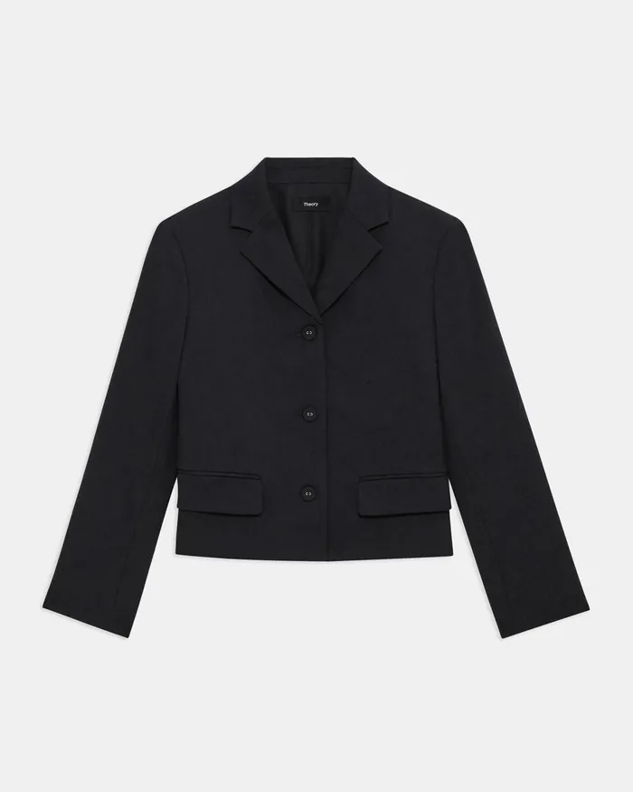Women Blazers Jackets Theory Cropped Jacket In Textured Gabardine Black