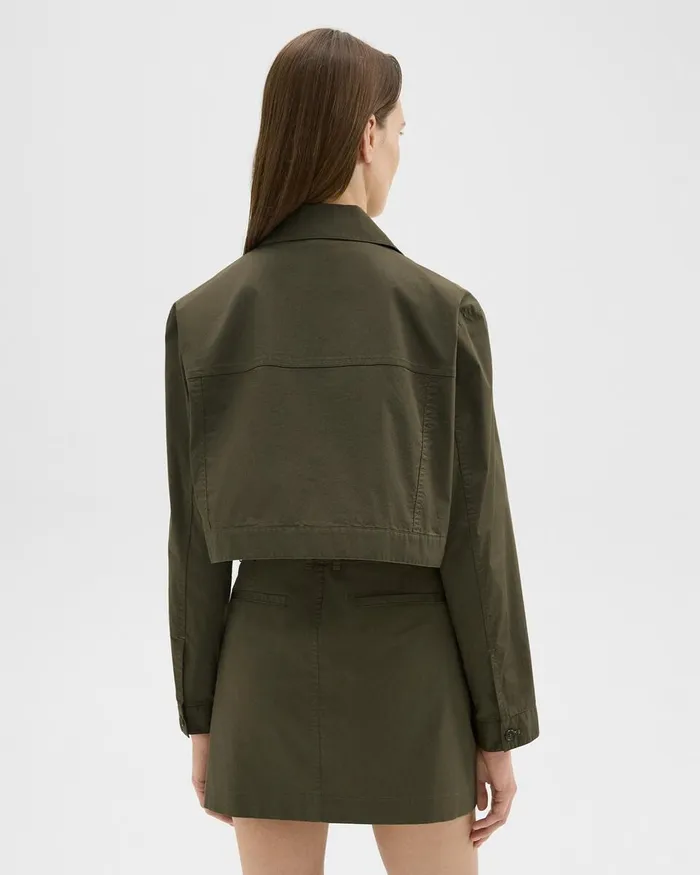 Women Blazers Jackets Theory Cropped Trucker Jacket In Organic Cotton Dark Olive