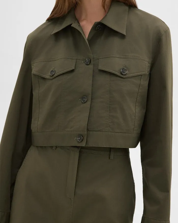 Women Blazers Jackets Theory Cropped Trucker Jacket In Organic Cotton Dark Olive