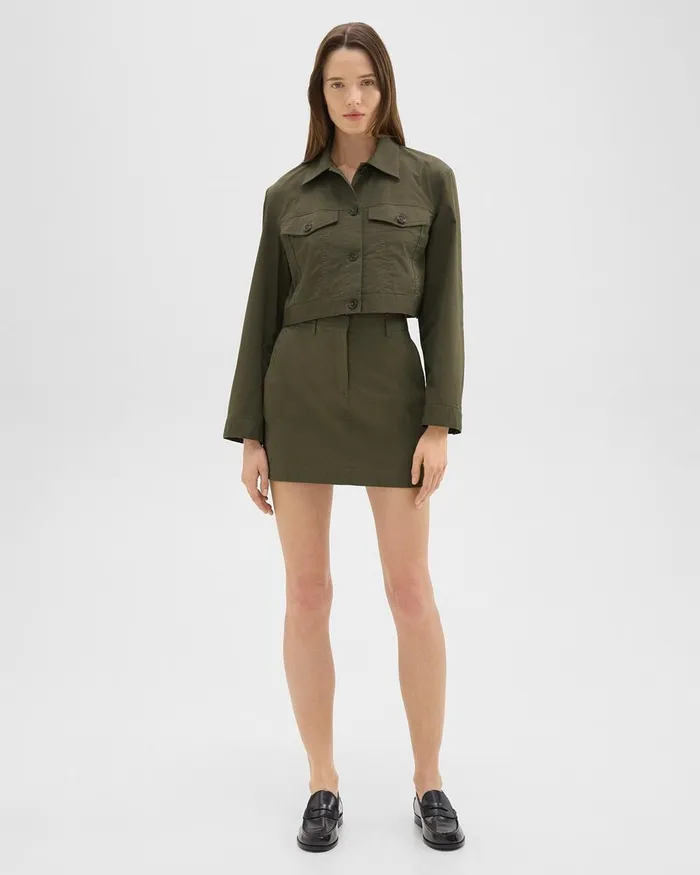 Women Blazers Jackets Theory Cropped Trucker Jacket In Organic Cotton Dark Olive