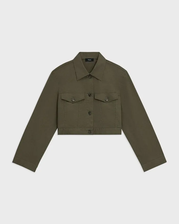Women Blazers Jackets Theory Cropped Trucker Jacket In Organic Cotton Dark Olive
