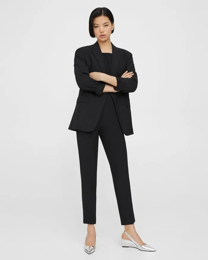 Women Blazers Jackets Theory Rolled Sleeve Boyfriend Jacket In Good Wool Black