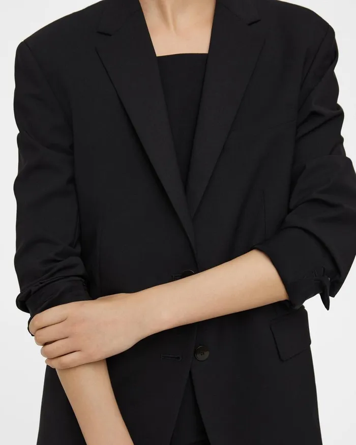 Women Blazers Jackets Theory Rolled Sleeve Boyfriend Jacket In Good Wool Black