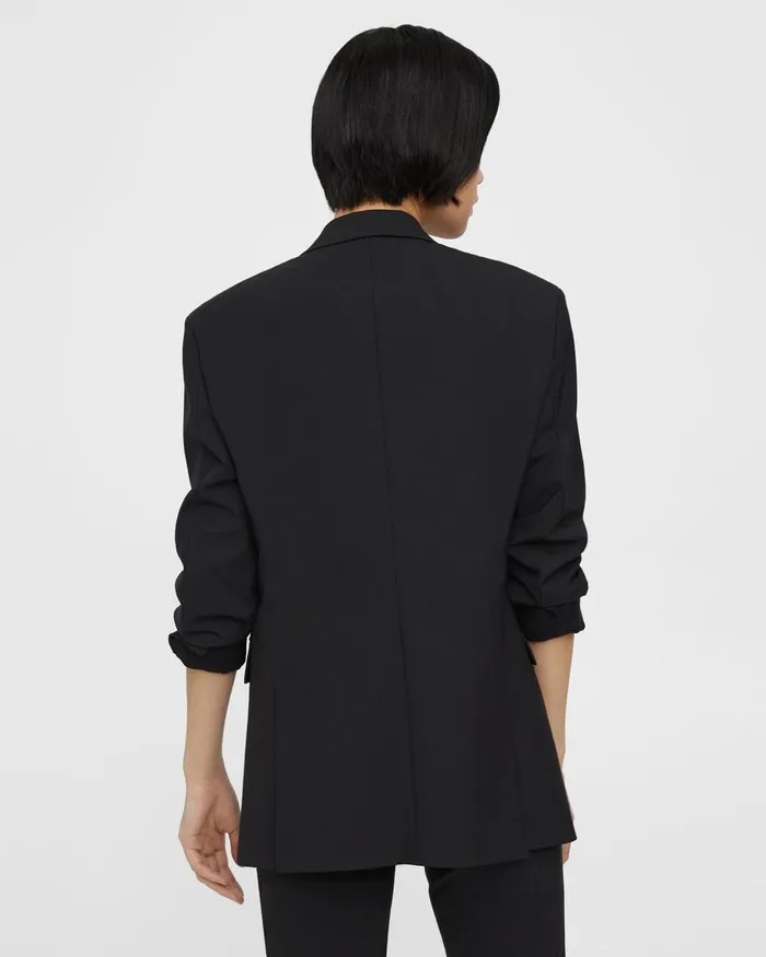 Women Blazers Jackets Theory Rolled Sleeve Boyfriend Jacket In Good Wool Black