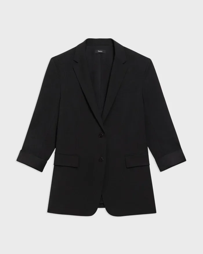 Women Blazers Jackets Theory Rolled Sleeve Boyfriend Jacket In Good Wool Black