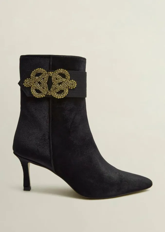 Women Boots Hobbs Keston Embellished Velvet Ankle Boots Black