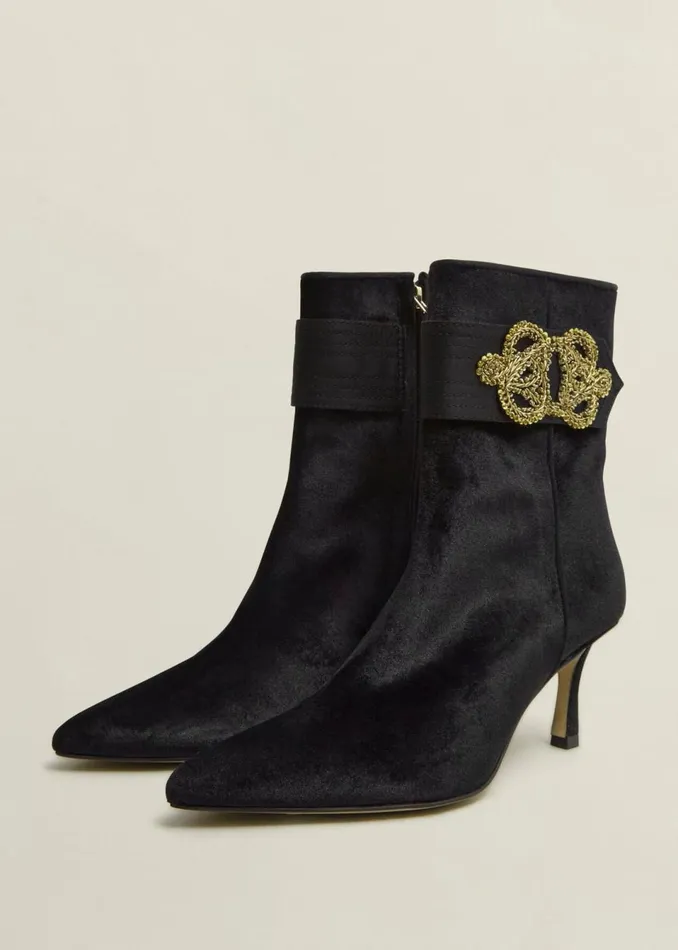 Women Boots Hobbs Keston Embellished Velvet Ankle Boots Black