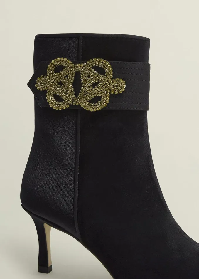 Women Boots Hobbs Keston Embellished Velvet Ankle Boots Black