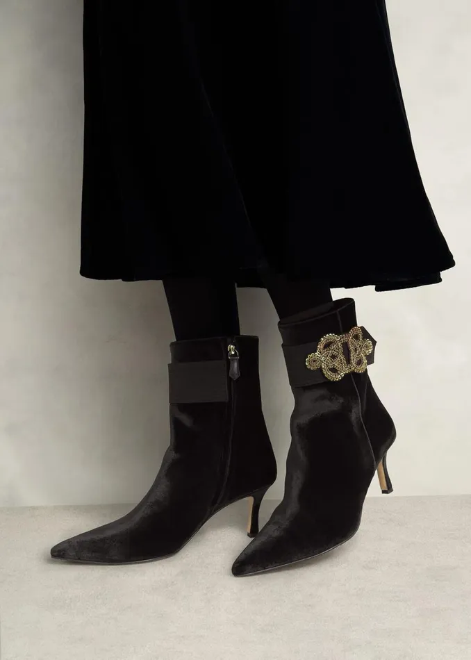 Women Boots Hobbs Keston Embellished Velvet Ankle Boots Black