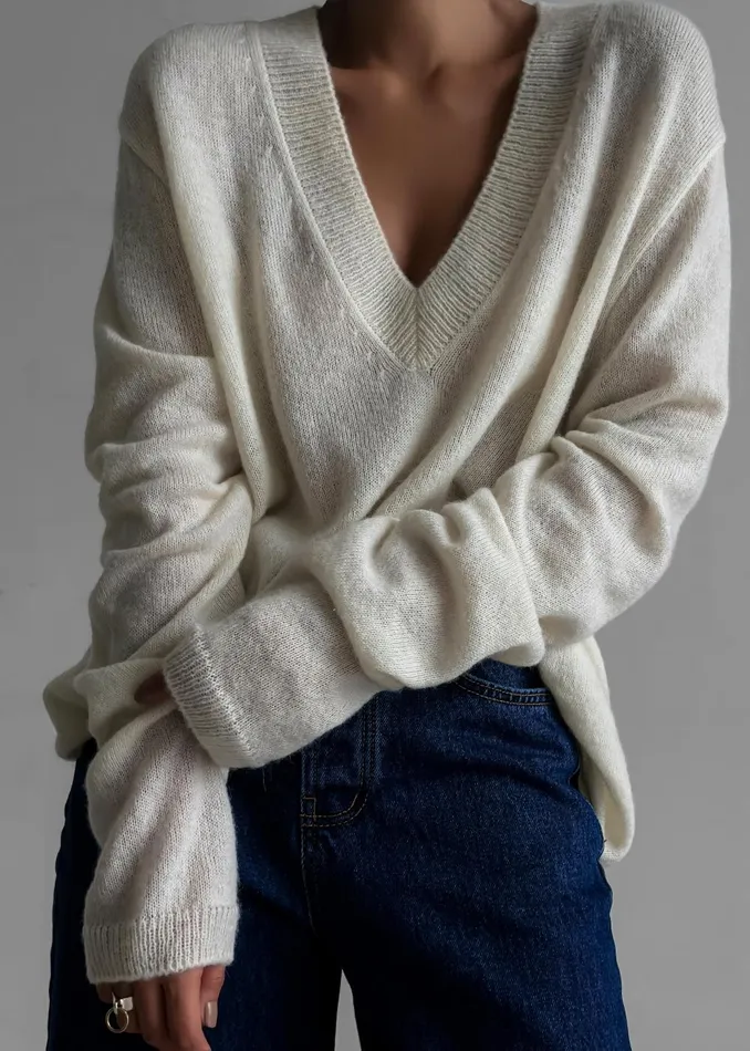 Women Brayden V Neck Sweater 8211 Cream The Frankie Shop Knitwear