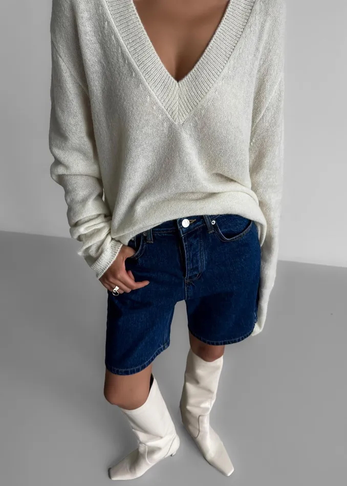 Women Brayden V Neck Sweater 8211 Cream The Frankie Shop Knitwear