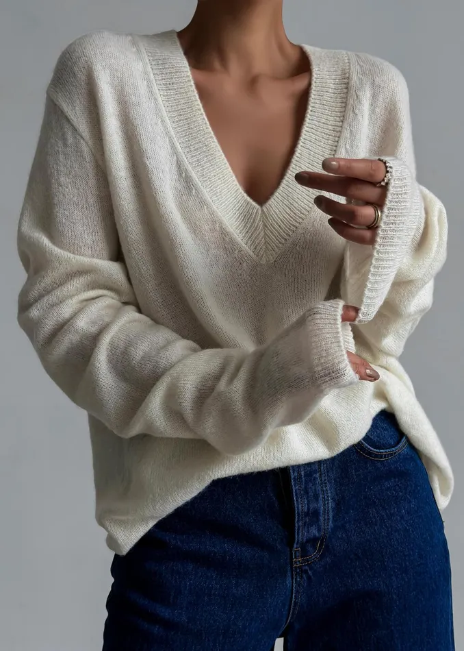 Women Brayden V Neck Sweater 8211 Cream The Frankie Shop Knitwear