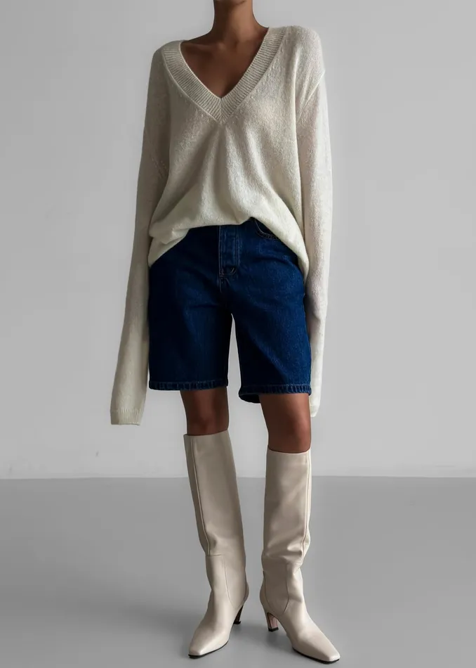 Women Brayden V Neck Sweater 8211 Cream The Frankie Shop Knitwear