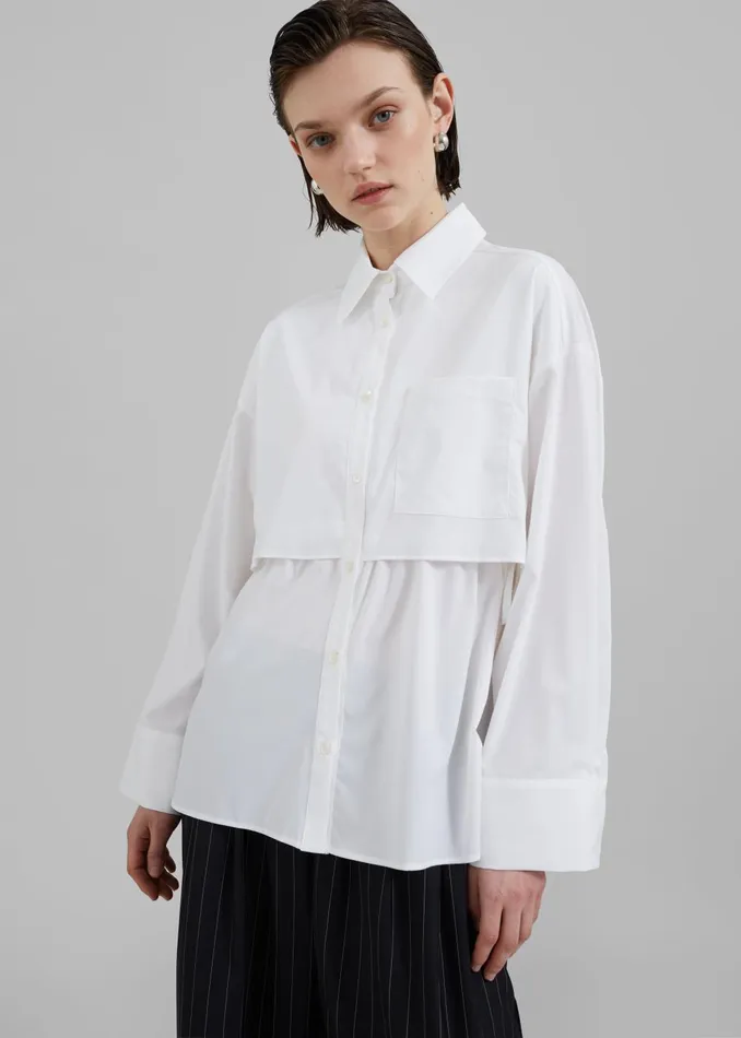 Women Bria Layered Button Up Shirt 8211 White The Frankie Shop Tops