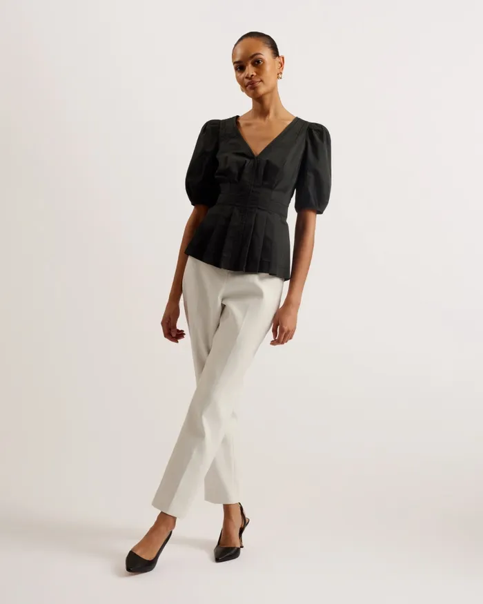 Women BURDUR 8211 Stitch Detail Balloon Sleeve Peplum Top Black Ted Baker Tops and Blouses Women BURDUR 8211 Stitch Detail Balloon Sleeve Peplum Top Black Ted Baker Tops and Blouses